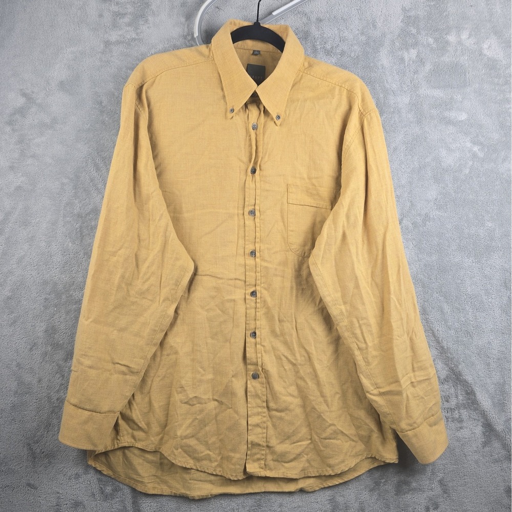 Haupt Germany Shirt Mens Large 41/42 Brown  Linen Blend Long Sleeve Button Up
